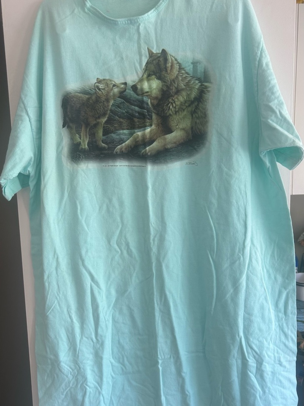 Women's Light Aqua Short Sleeve Tee with Wolf Graphic